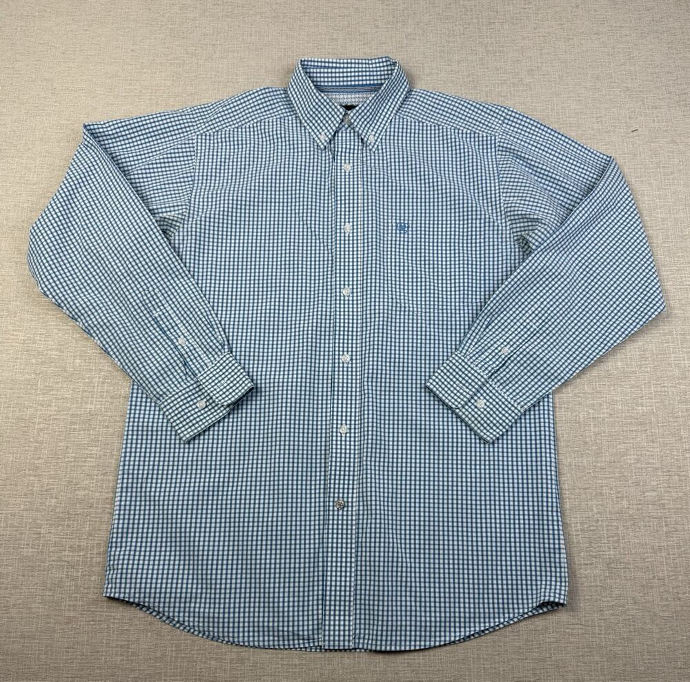 Ariat Pro Series Shirt Men’s Large Blue White Check Fitted Long Sleeve Button